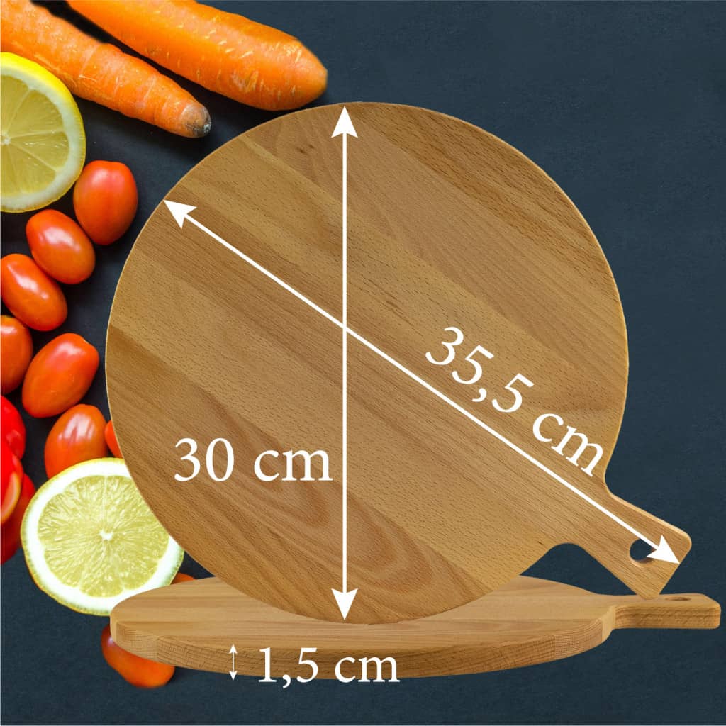Chopping board, with handle, Round, 365x300x15 mm, Wood