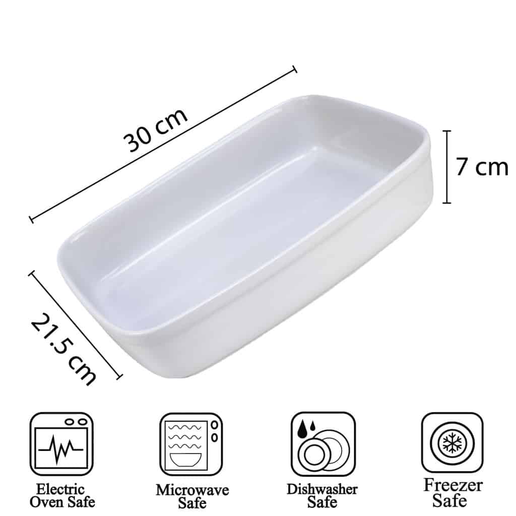 Heat-resistant tray, Rectangular, 30x21.5x7 cm, Glossy White