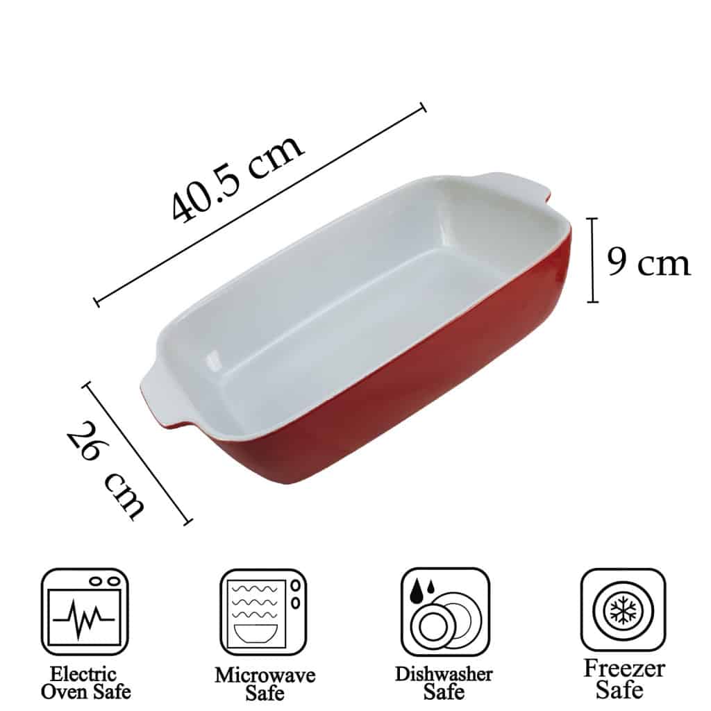 Heat-resistant tray, Rectangular, 40.5x26x9 cm, Glossy White and Red