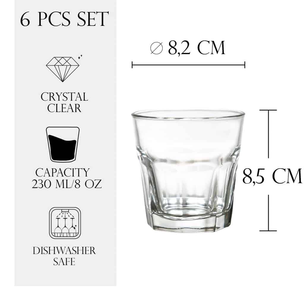 Set of 6 whisky glasses, 230 ml, Crystal Clear