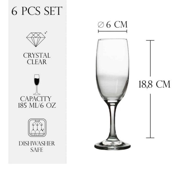 Set de 6 pahare de șampanie, 185 ml, Crystal Clear