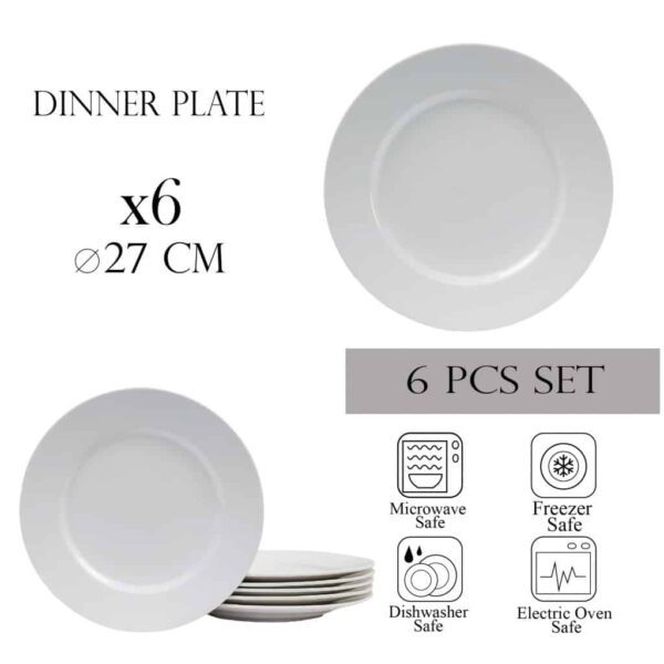 Set of 6 dinner plates, Round, 27 cm, Pocelain