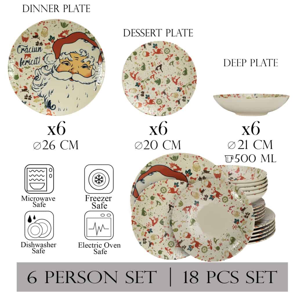 Dinner set for 6 people, Round, Glossy Beige and Brown with stickers