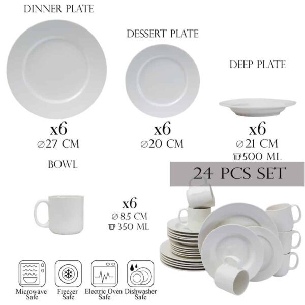 Dinner set for 6 people, with mugs, Round, Porcelain