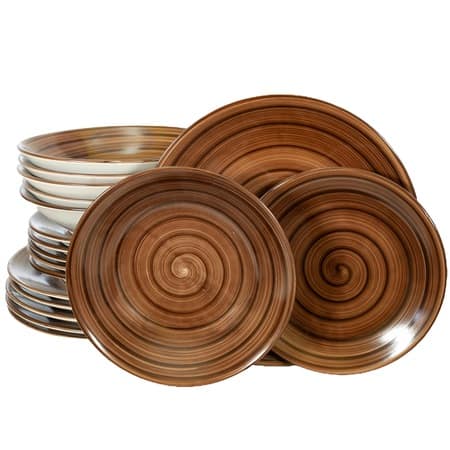 Dinner set for 6 people, Glossy White decorated with brown spiral