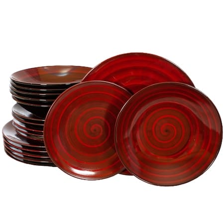Dinner set for 6 people, Glossy Black decorated with red spiral