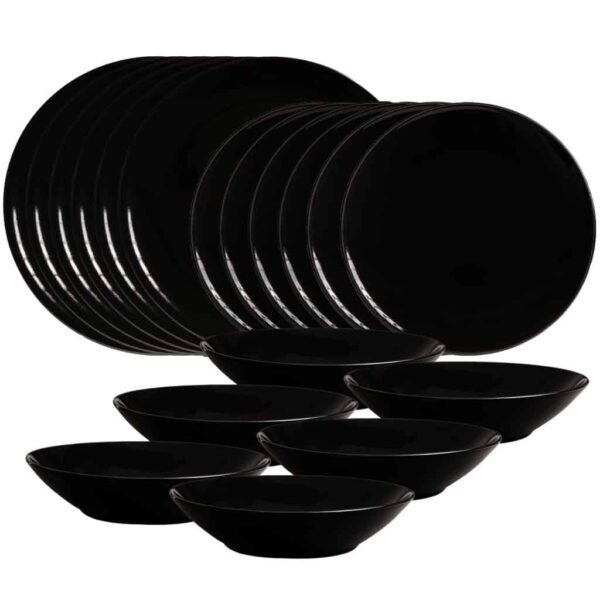 Dinner set for 6 people, with deep plate, Round, Glossy Anthracite Gray