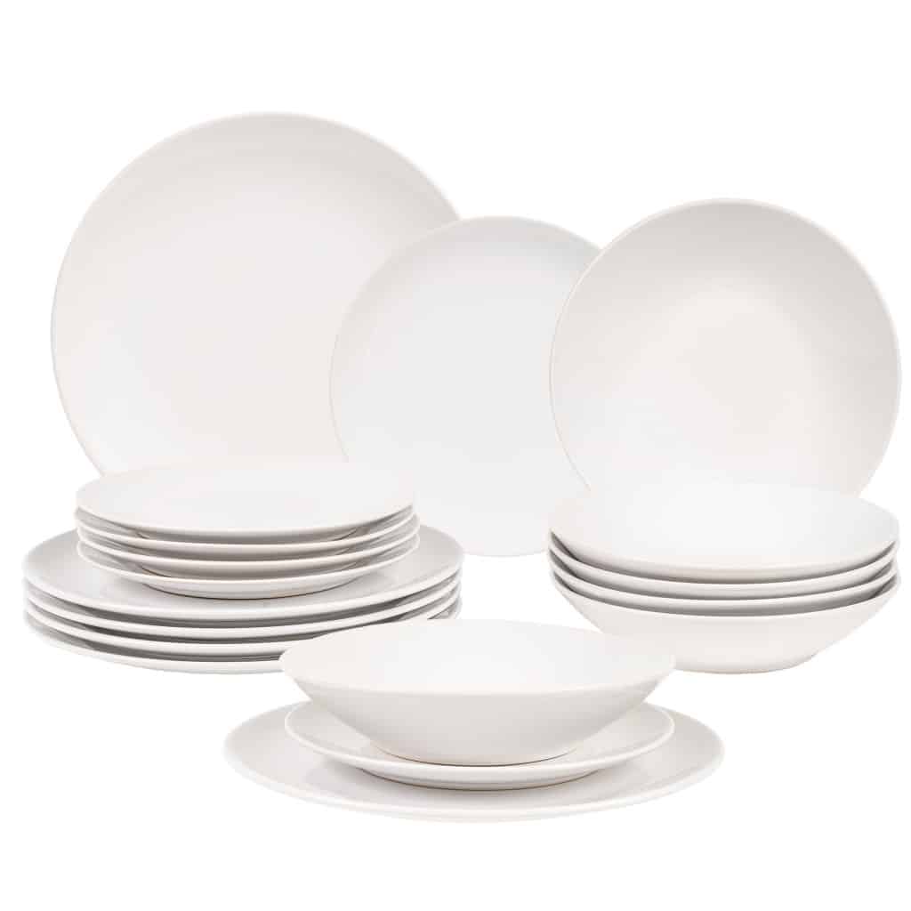 Dinner set for 6 people, with deep plate, Round, Glossy White