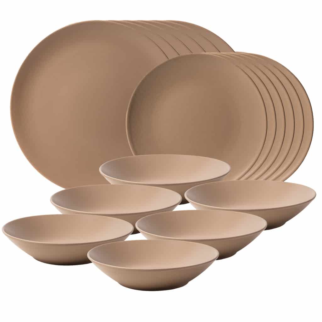 Dinner set for 6 people, with deep plate, Round, Matte Silver Brown