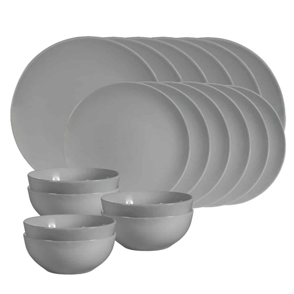 Dinner set for 6 people, with bowl, Round, Glossy Silver Gray