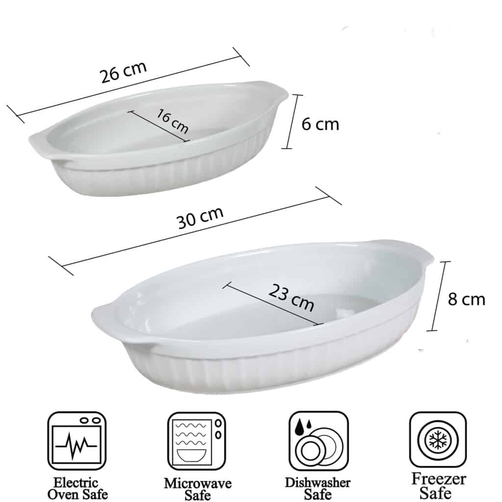 Set of 2 heat-resistant tray, Oval, Mixed Size, Glossy White