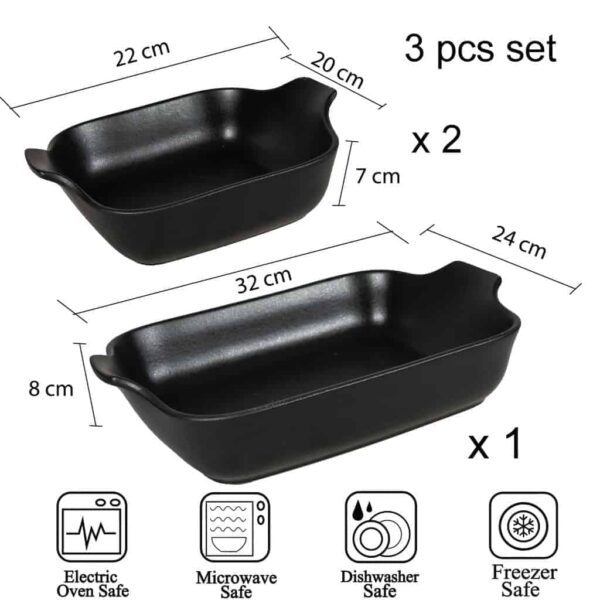 Set of 3 heat-resistant tray, Square, Mixed size, Matte Black