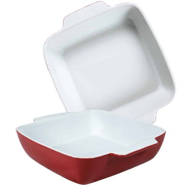 Set of 2 heat-resistant tray, Square, 33x33x7 cm, Glossy White and Red
