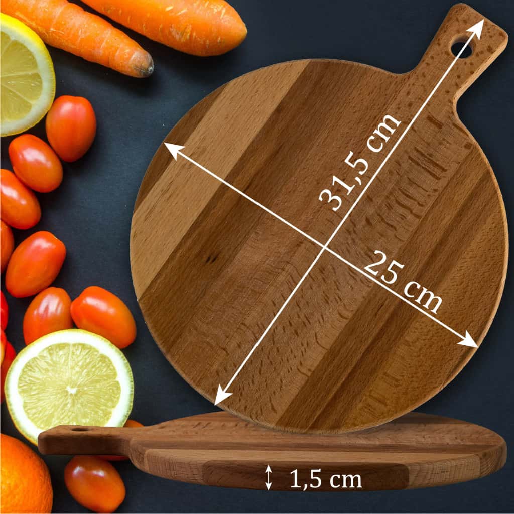 Chopping board, with handle, Round, 315x250x15 mm, Wood