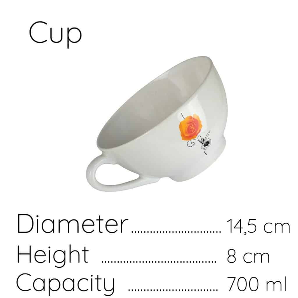 Mug, 700 ml, Glossy White with Rose