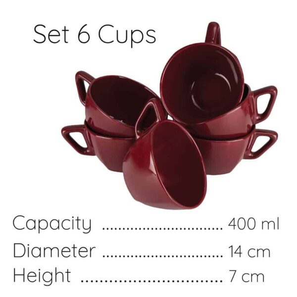 Set 6 Cups, Square, 400 ml, Glossy Burgundy