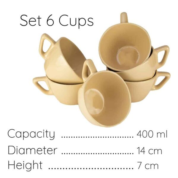 Set 6 Cups, Square, 400 ml, Glossy Beige