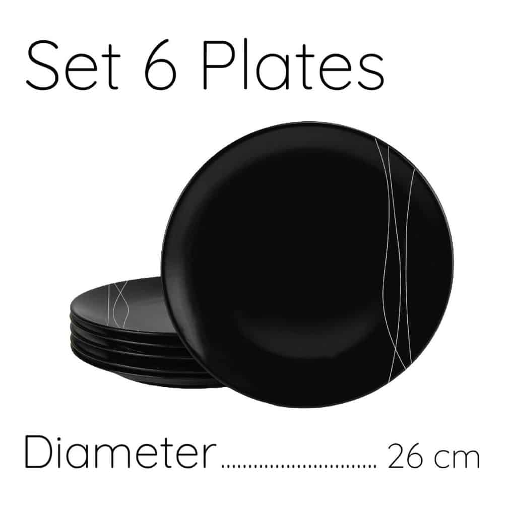 Set 6 farfurii de masă, rotunde, 26 cm, negru mat