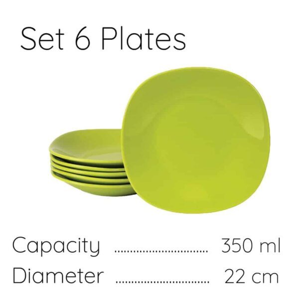 Set 6 Deep Plates, Square, 22 cm, Glossy Green