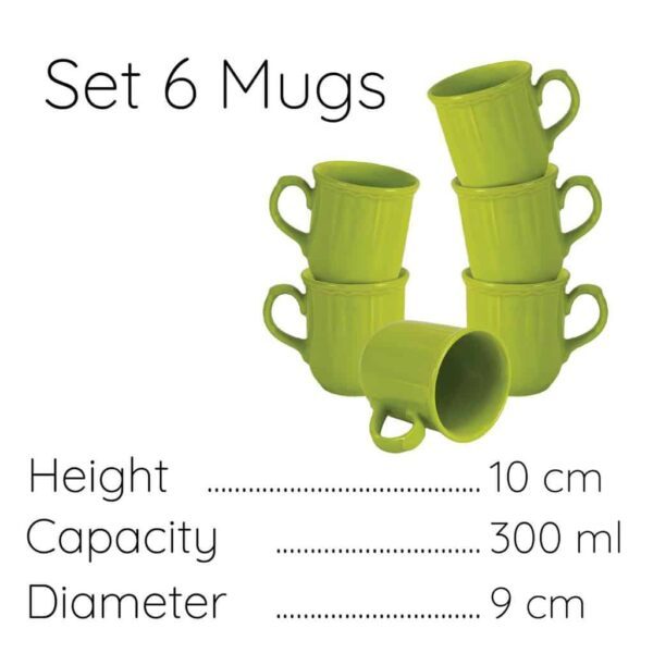 Set 6 Mugs, Round, 300 ml, Glossy Green