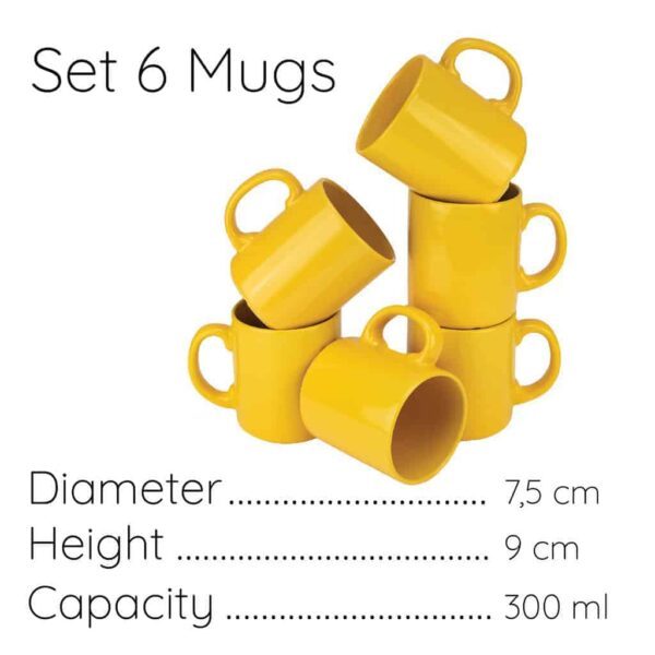 Set 6 Mugs, 300 ml, Glossy Yellow