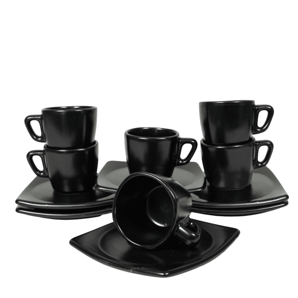 Set of 6 espresso cups and saucers, Cesiro, 80 ml, Matte Dark Black