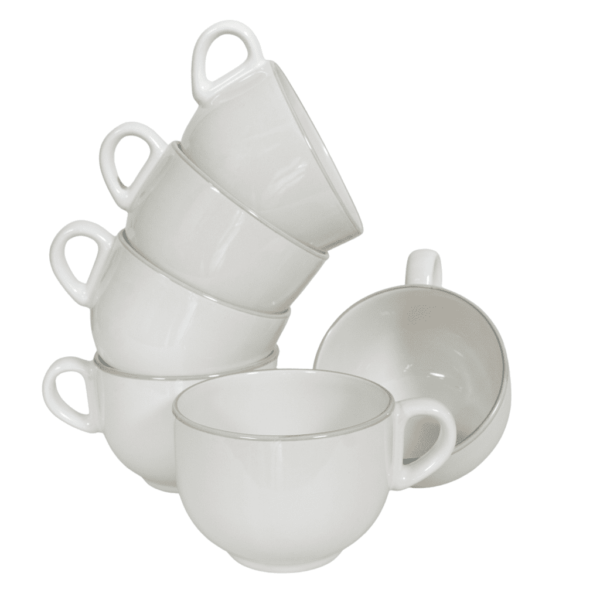 Set of 6 jumbo cups, Cesiro, 450 ml, Arctic White with Silver Gray Border