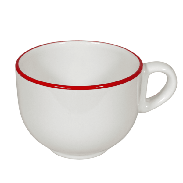 Set of 6 jumbo cups, Cesiro, 450 ml, Arctic White with Intense Red Border