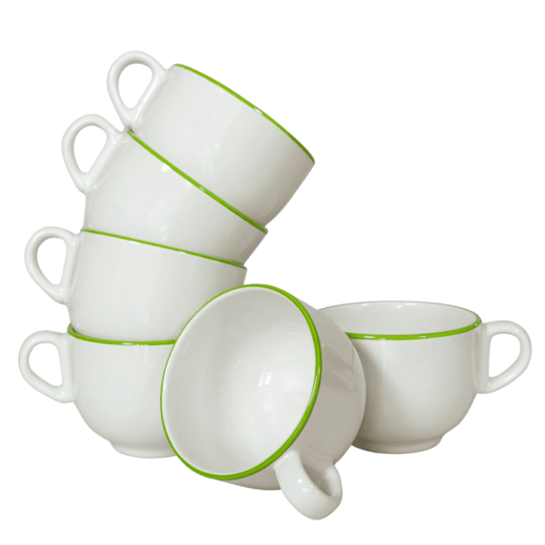 Set of 6 jumbo cups, Cesiro, 450 ml, Arctic White with Summer Apple Green Border