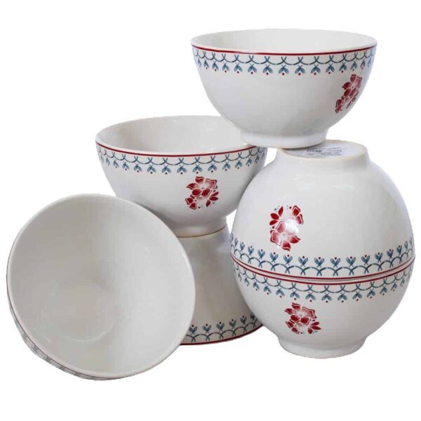 Set of 6 bowls, Cesiro, 600 ml, Arctic white with flower decoration