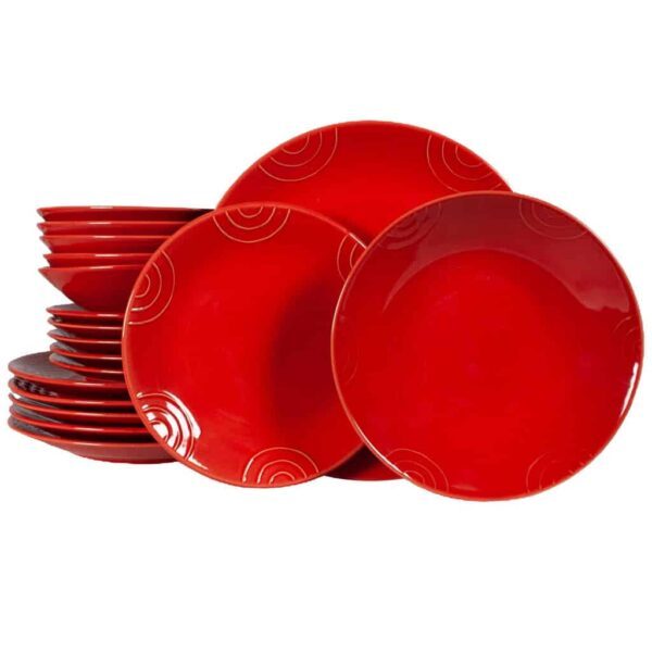 Dinner set for 6 people, Cesiro, Glossy Intense Red, Embossed Semicircles