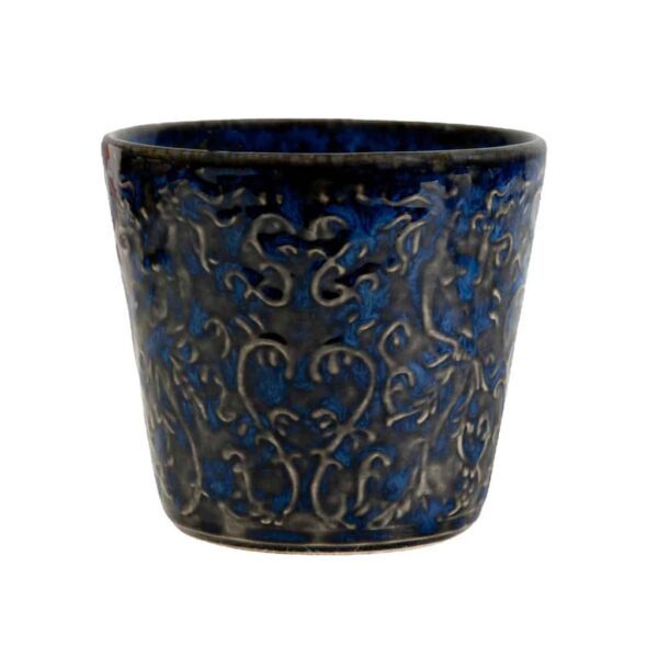 Flower pot, embossed Aztec elements, Cesiro, 10 cm, Reactive Dark Blue