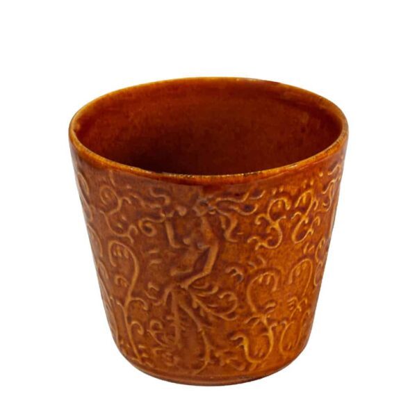 Flower pot, embossed Aztec elements, Cesiro, 10 cm, Reactive Light Brown