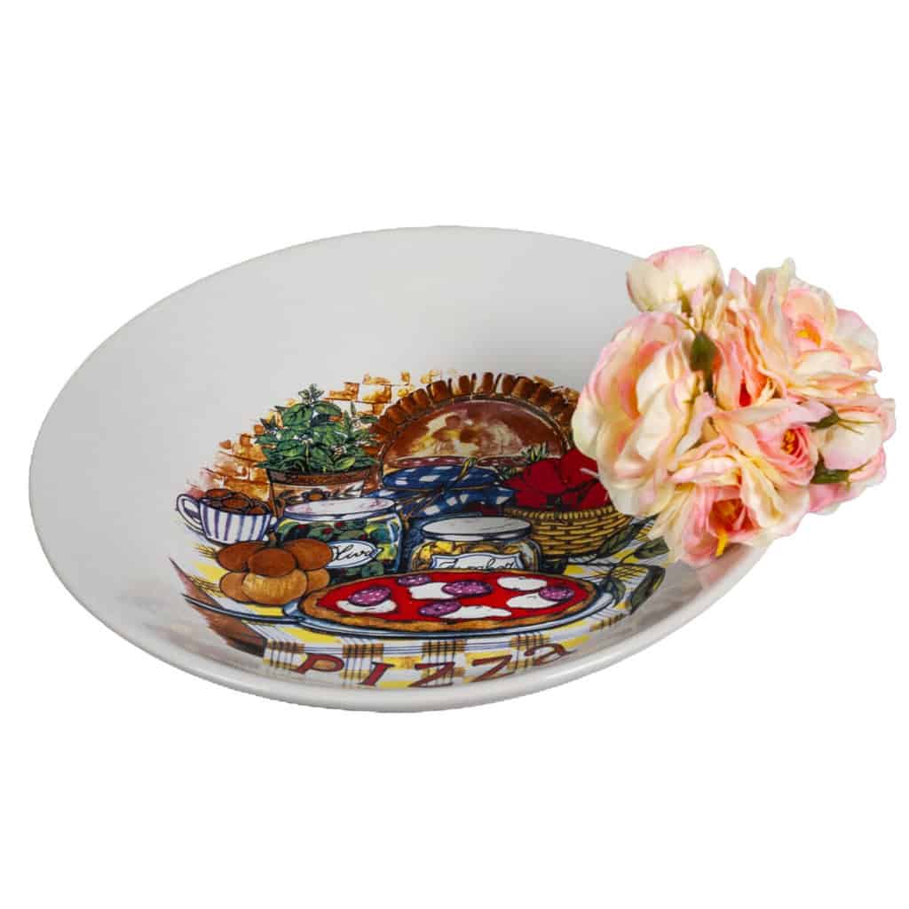 Deep plate, Cesiro, 21 cm, Arctic White with table pizza decoration