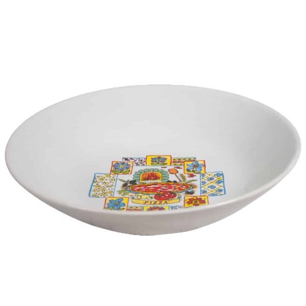 Deep plate, Cesiro, 21 cm, Arctic White with flowers and pizza