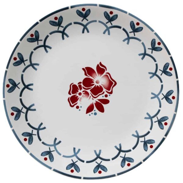 Dinner plate, Cesiro, 26 cm, Pure White with band and red flowers