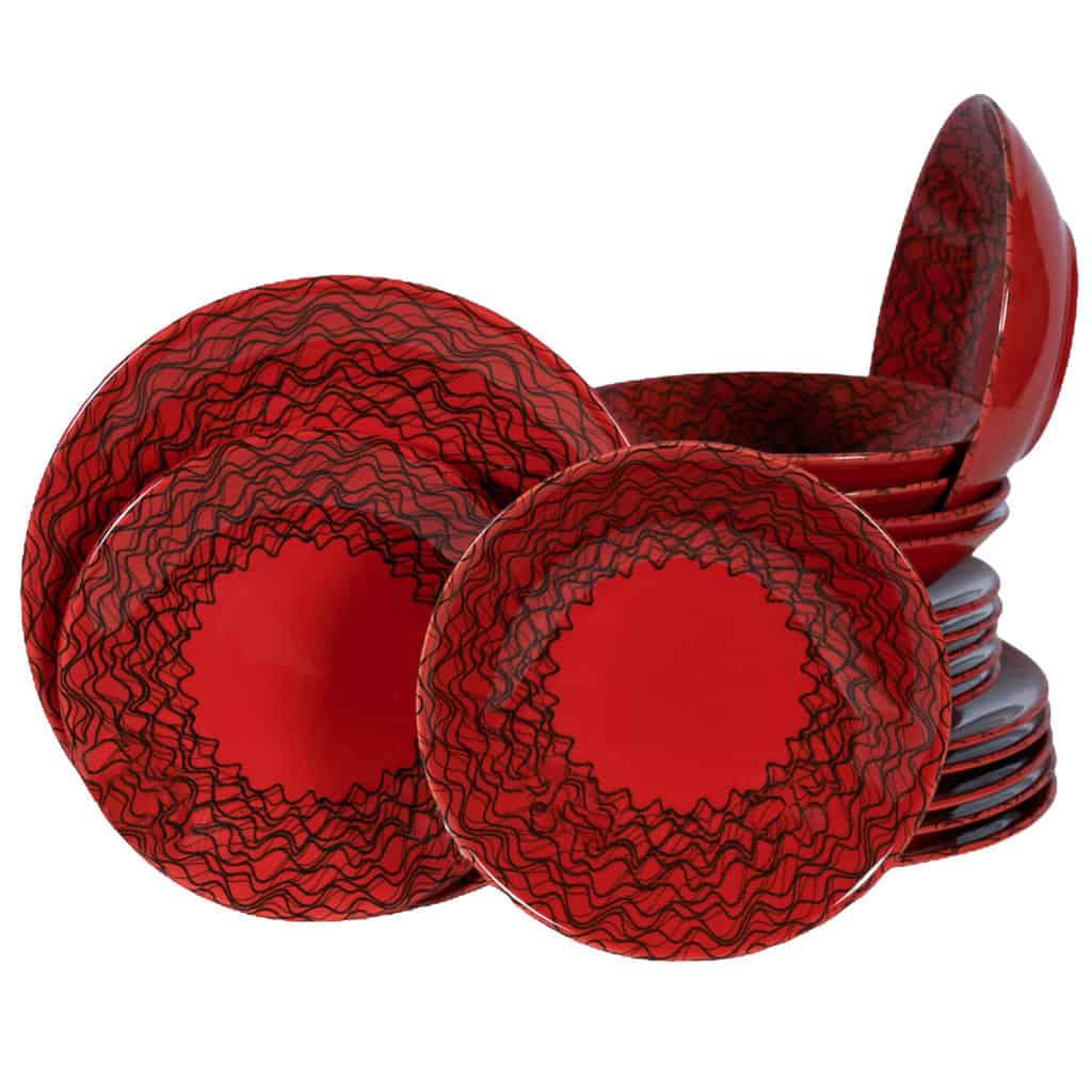 Dinner set for 6 people, Cesiro, Red with Black