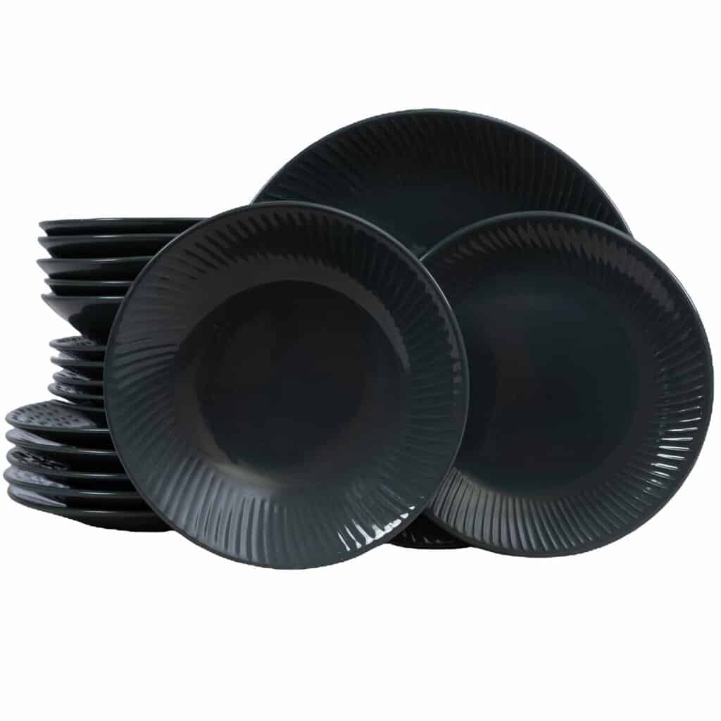 Dinner set for 6 people, Cesiro, Glossy Anthracite Gray, Embossed Sun Rays