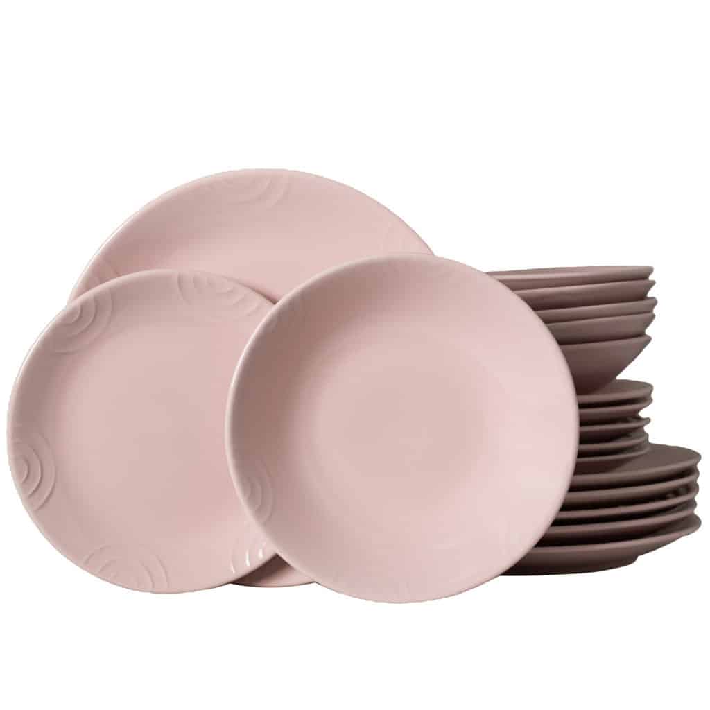 Dinner set for 6 people, Cesiro, Glossy Pink, Embossed Semicircles