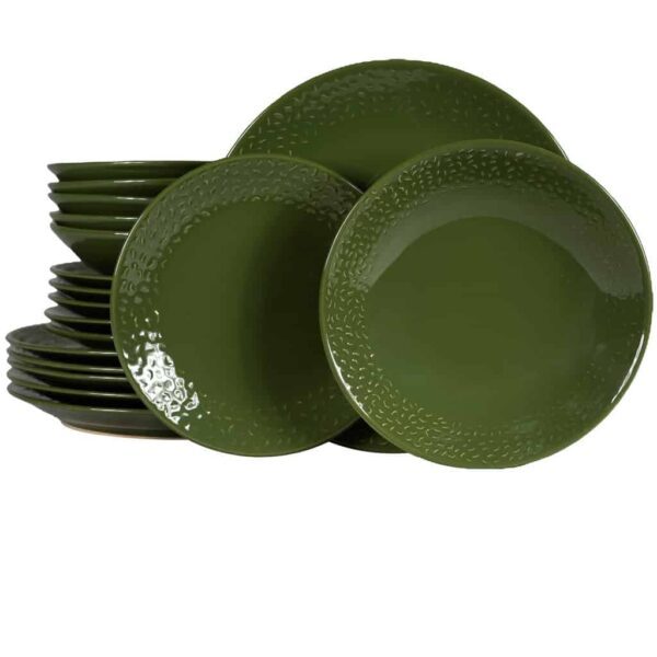 Dinner set 6 people, Cesiro, Olive Green Decorated in Relief