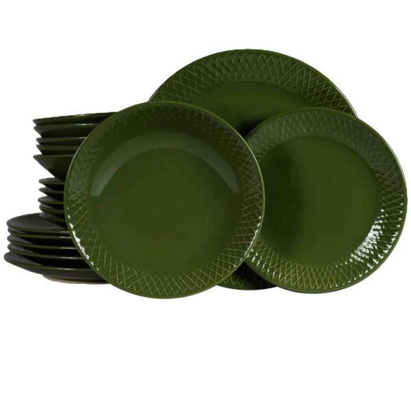 Dinner set 6 people, Cesiro, Olive Green Decorated in Relief