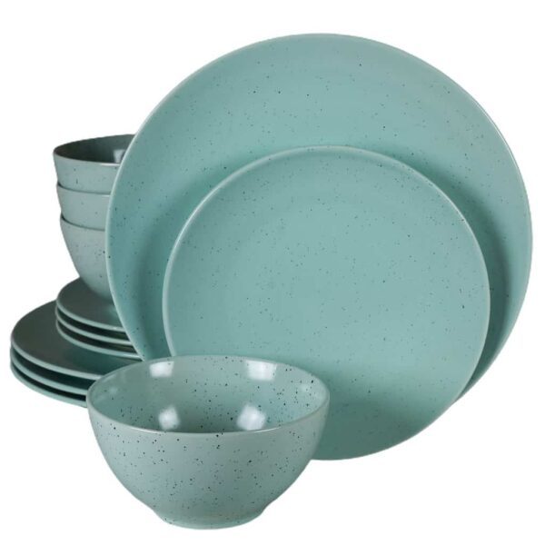 Dinner set for 4 people, Cesiro, Matte Mint Green with black dots