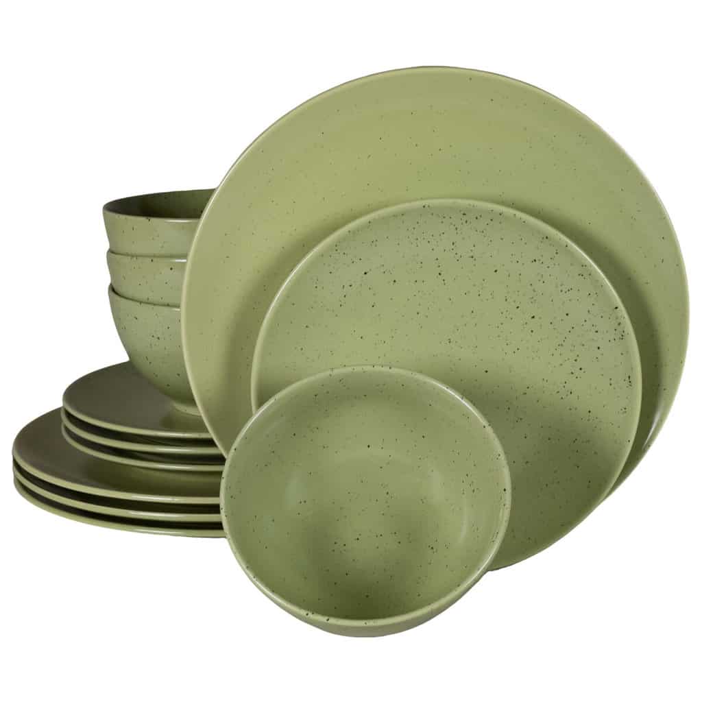 Dinner set for 4 people, Cesiro, Matte Sage Green with black dots