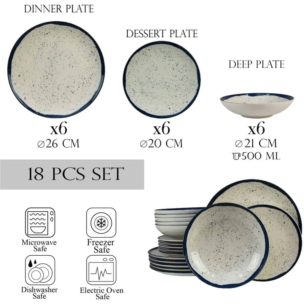 Dinner set for 6 people, Cesiro, White Ivoire with blue