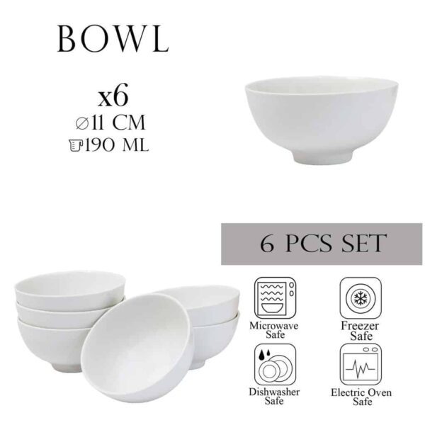 Set of 6 Cesiro bowls, 190 ml, Porcelain, White