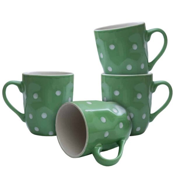 Set of 4 cups, Cesiro, 180 ml, Green with white dots