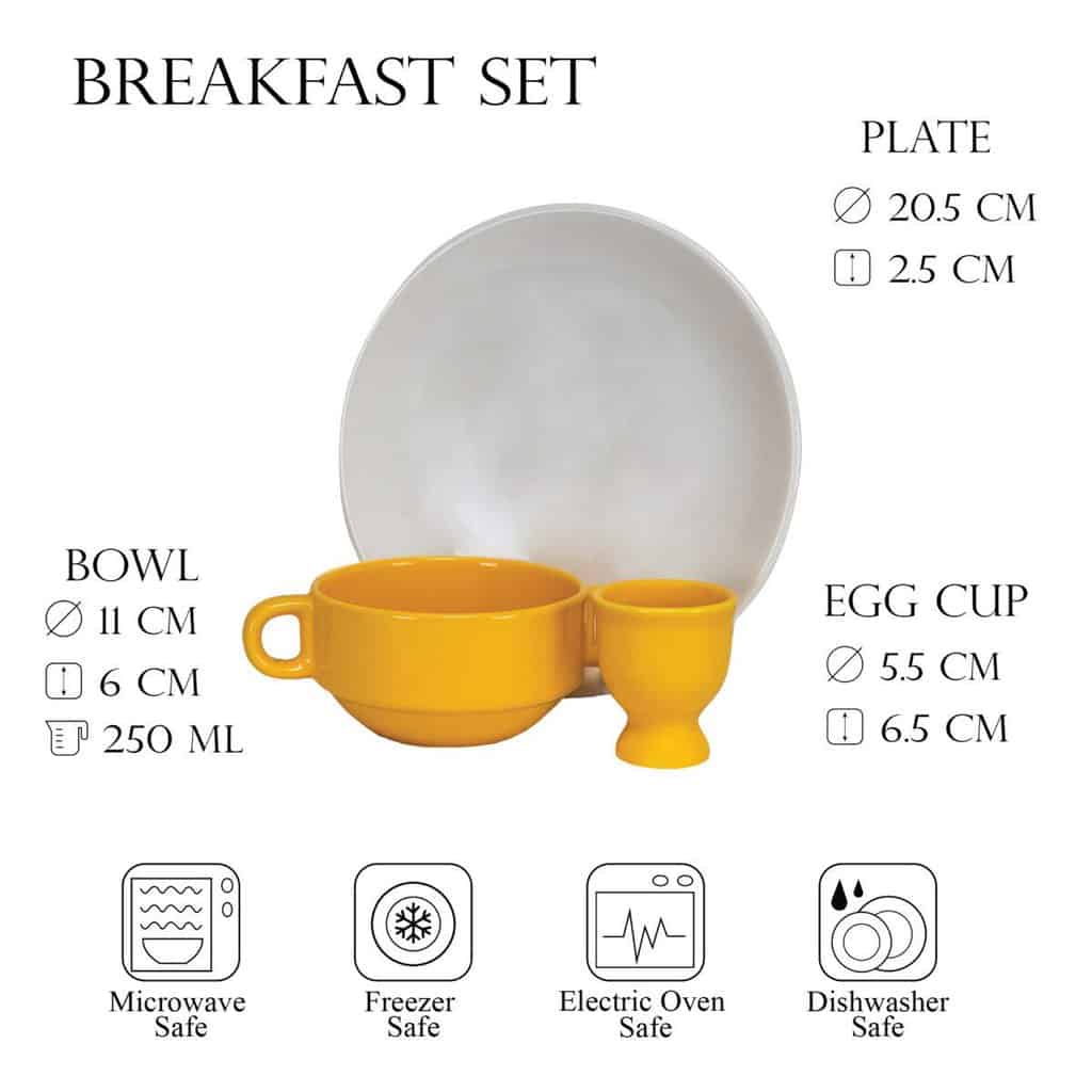 Set Breakfast for one person, Cesiro, 3 pieces, White/Yellow