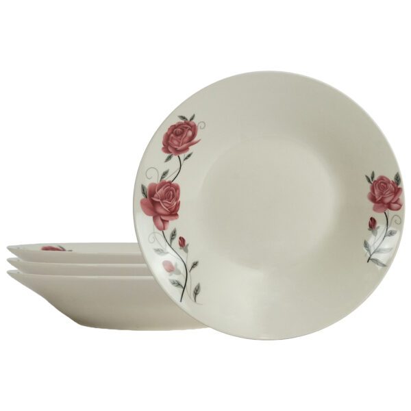Set of 4 deep plates, 20 cm x 280 ml, for 4 people, Cesiro, Ivory with pink rose
