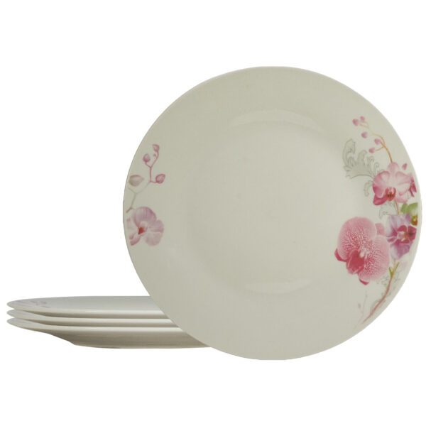 Set of 4 dinner plates, 23 cm, for 4 people, Cesiro, Ivory with orchid