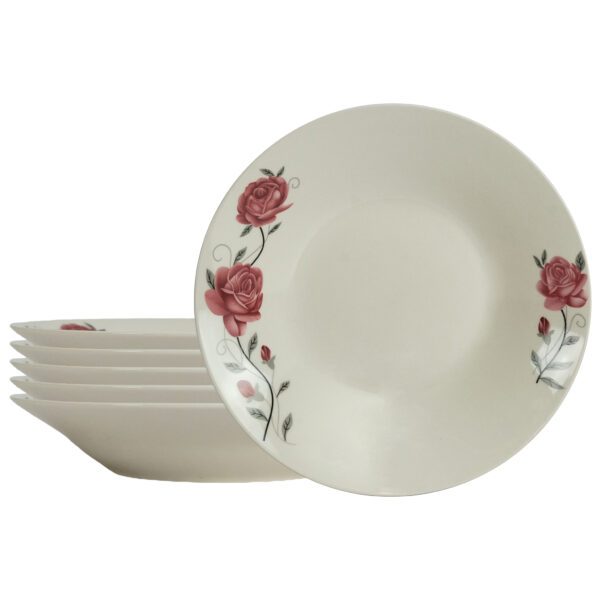 Set of 6 deep plates, 20 cm x 280 ml, for 6 people, Cesiro, Ivory with pink rose